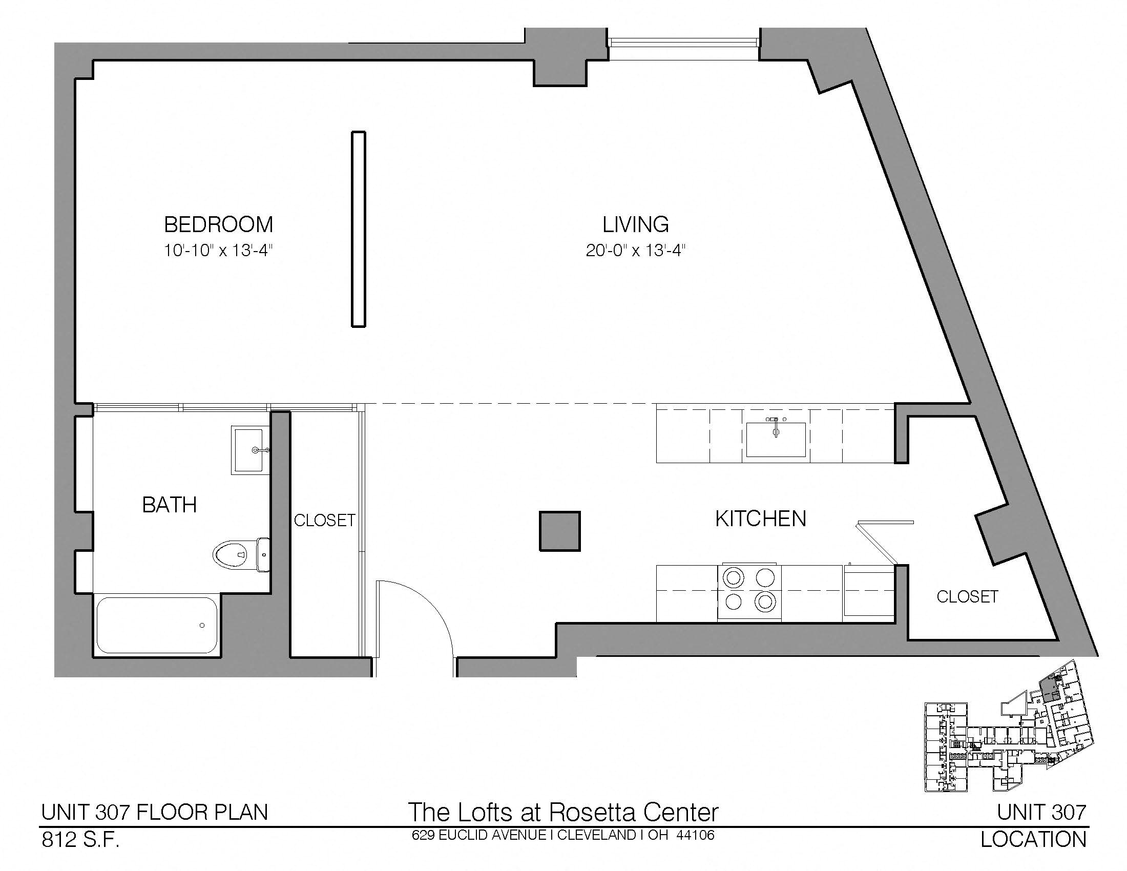 Floor plan for studio, 1 bath, 812 sqft